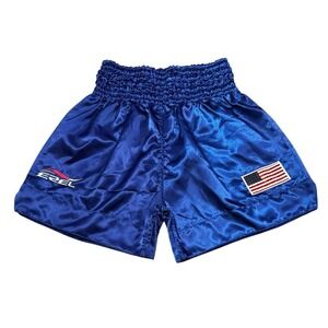 EZEL International Muay Thai Kickboxing Shorts Blue USA Flag L